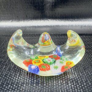 Vintage Chinese Art Glass Holder Brush Pen Holder Millefiori Glass Figurine VTG